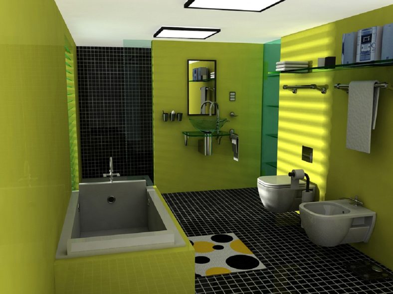 Зеленая ванная комната дизайн с туалетом