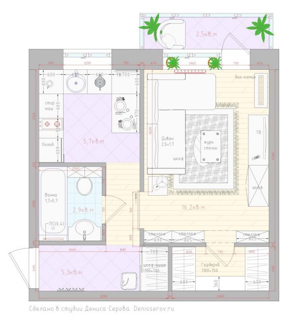 Схема планировки однокомнатной квартиры