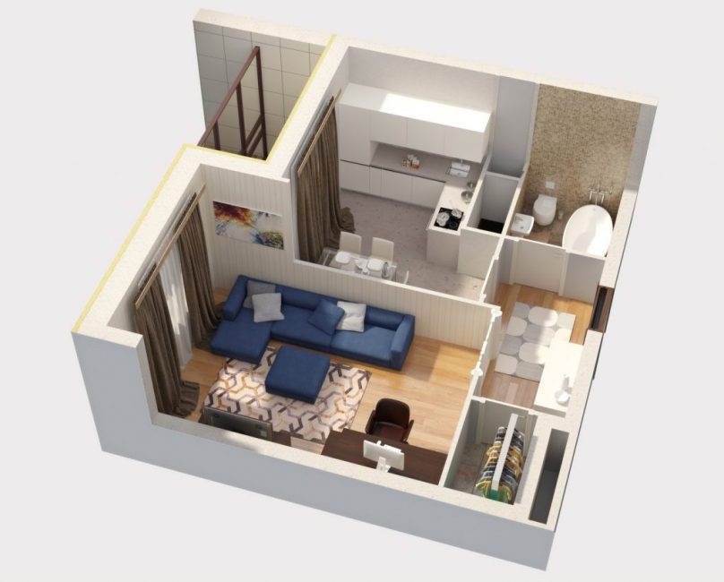 Виртуальная планировка однокомнатной квартиры
