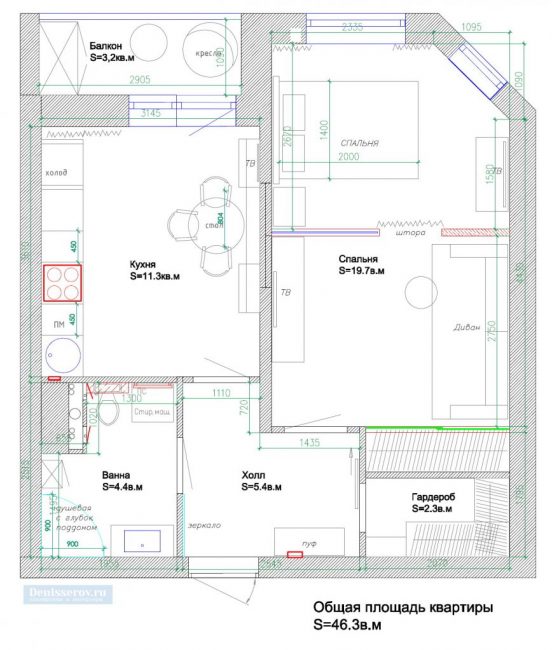 Схема планировки однокомнатной квартиры