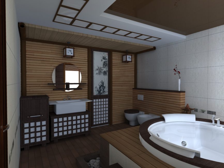 Дизайн ванной комнаты в японском стиле