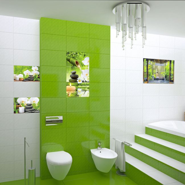 Зеленый цвет в интерьере ванной