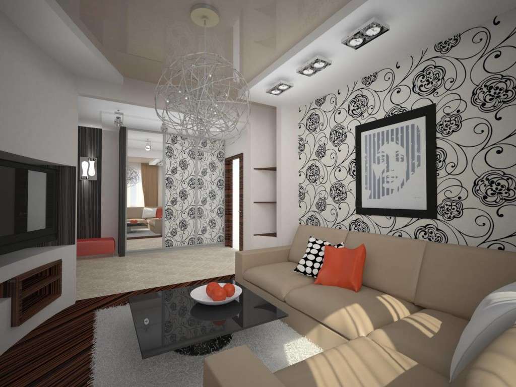Комбинированные обои для зала ( фото): 10 видов дизайна для гостиной с обоями двух цветов
