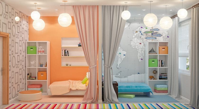 Dječja soba za heteroseksualnu djecu: 50+ skladnih opcija za organiziranje prostora 
