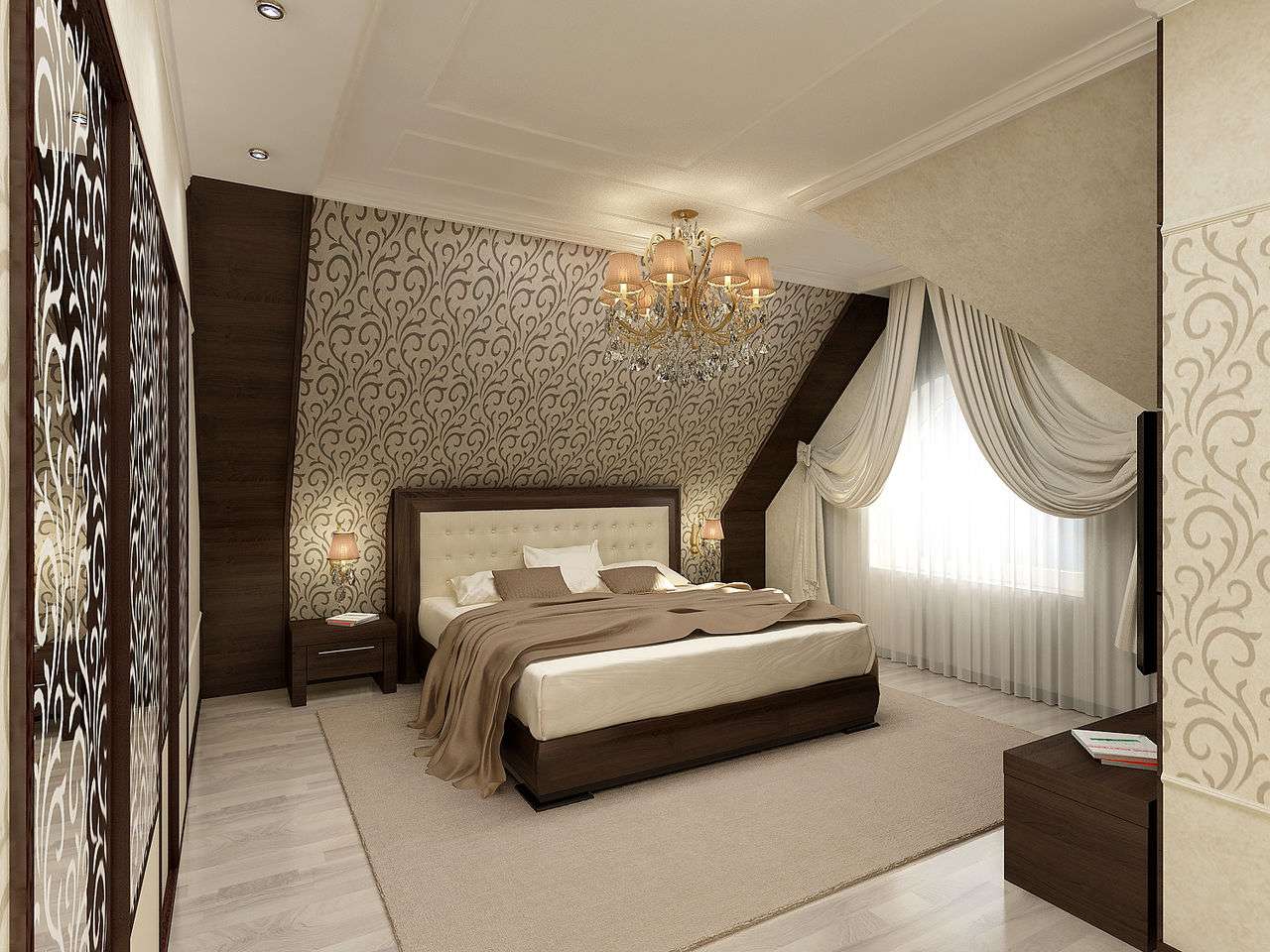 Планировка и дизайн спальни на мансардном этаже в зависимости от ската крыши