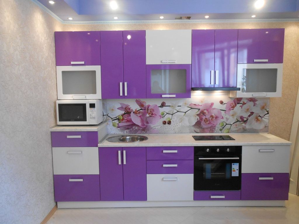 Фиолетовая кухня в интерьере с какими обоями (62 фото)