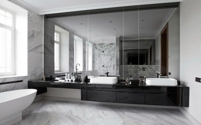 Отделка Ванной комнаты искусственным камнем: Умывальник, столешница, полки. Особенности использования материала