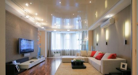 Двухуровневые потолки в зале:  Материалы, интересные сочетания, идеи по дизайну (135+ Фото)