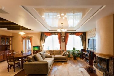 Двухуровневые потолки в зале:  Материалы, интересные сочетания, идеи по дизайну (135+ Фото)