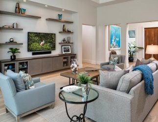 Полка для телевизора на стену (295+ Фото): Нюансы оформления (навесная, угловая, стеклянная)