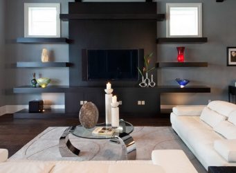 Полка для телевизора на стену (295+ Фото): Нюансы оформления (навесная, угловая, стеклянная)