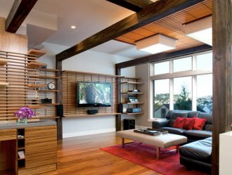 Полка для телевизора на стену (295+ Фото): Нюансы оформления (навесная, угловая, стеклянная)