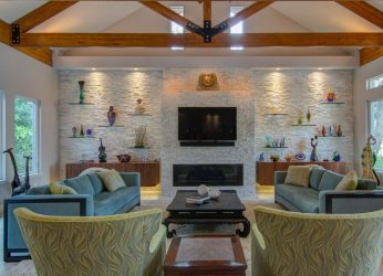 Полка для телевизора на стену (295+ Фото): Нюансы оформления (навесная, угловая, стеклянная)