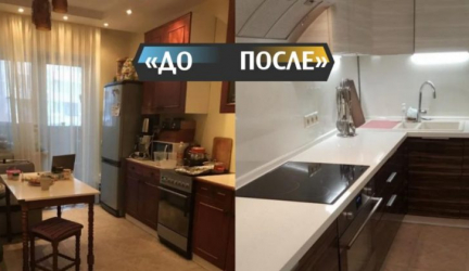 На кухне 9 кв.м. сделали бюджетный ремонт в стиле хай-тек за 96 тыс.р. Фото До/После