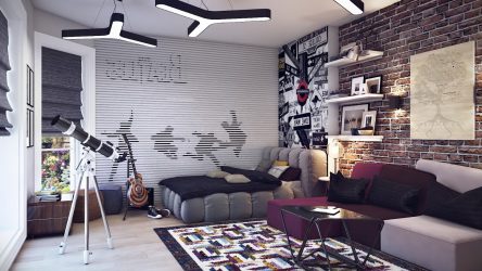 Стильные обои в детскую комнату для мальчиков. Даем ребенку возможность самовыразиться + 200 ФОТО