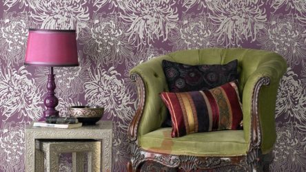 Обои сиреневого цвета в дизайне гостиной, спальни и других комнатах. Удачные комбинации и сочетания (90+ Фото)